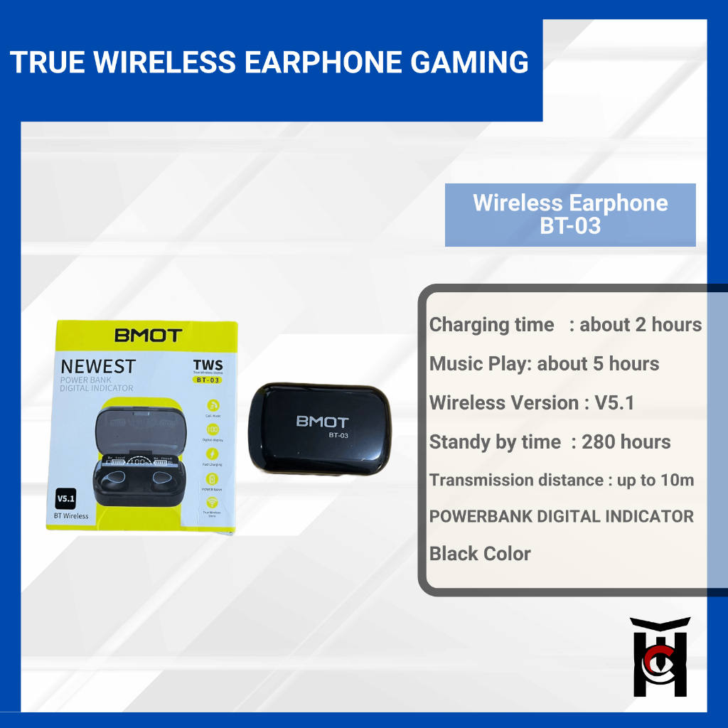 TWS/BT-03 TWS Earphone Bluetooth Wireless Earphone Super Bass TWS Gaming