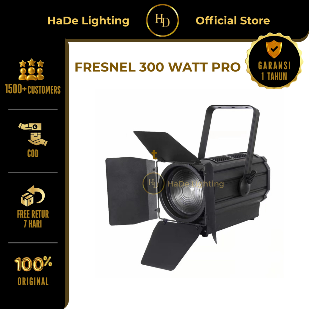Fresnel Zoom 300 Watt Pro White Warmwhite - Lampu Sorot Panggung Fresnel LED COB 300 Watt Zoom