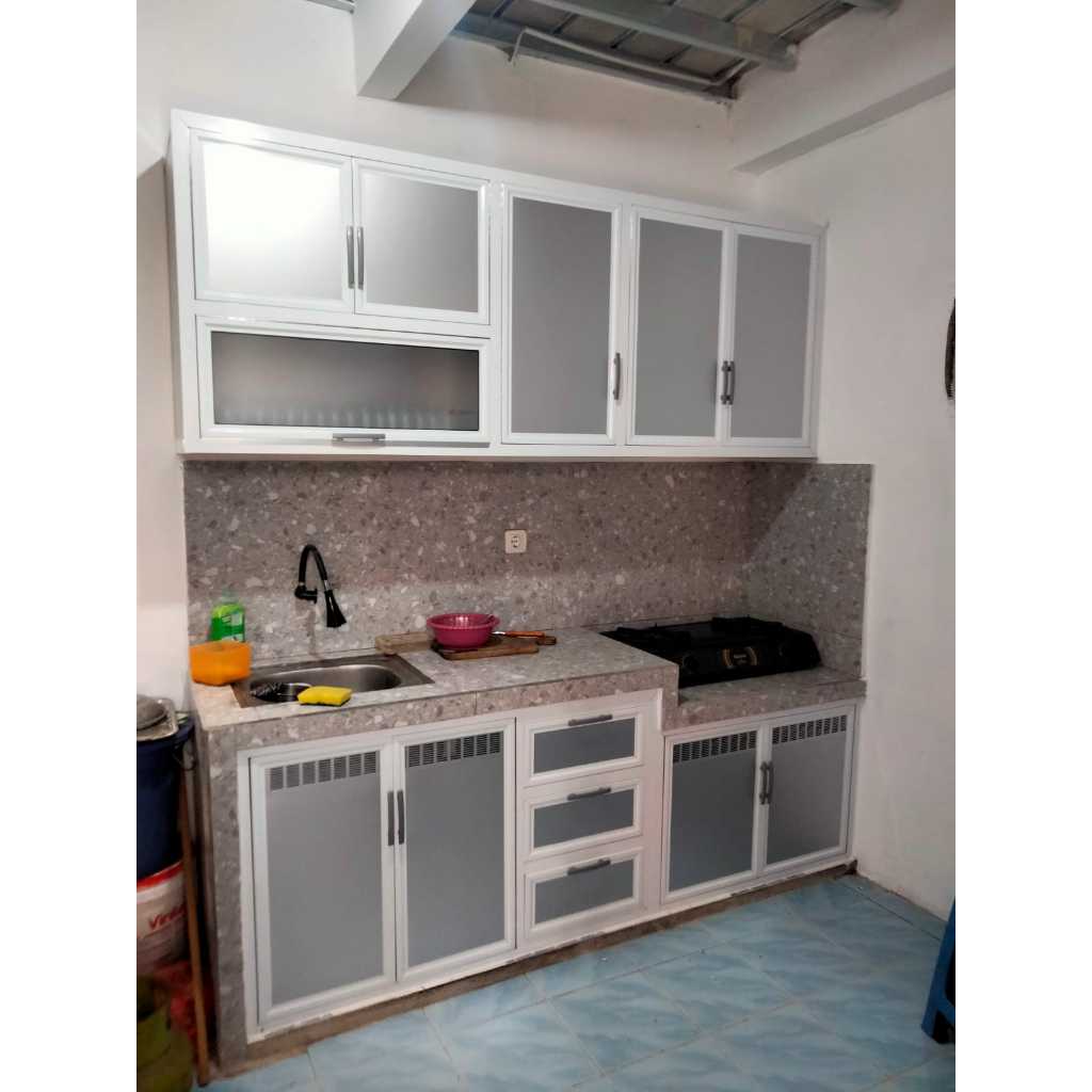 KITCHEN SET ALUMUNIUM TEBAL PUTIH BISA CUSTOM