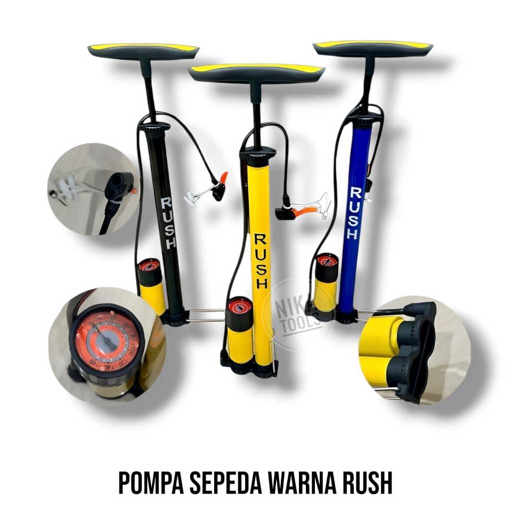 Pompa Ban Motor Sepeda Tabung Meteran Warna Tabung Besi RUSH