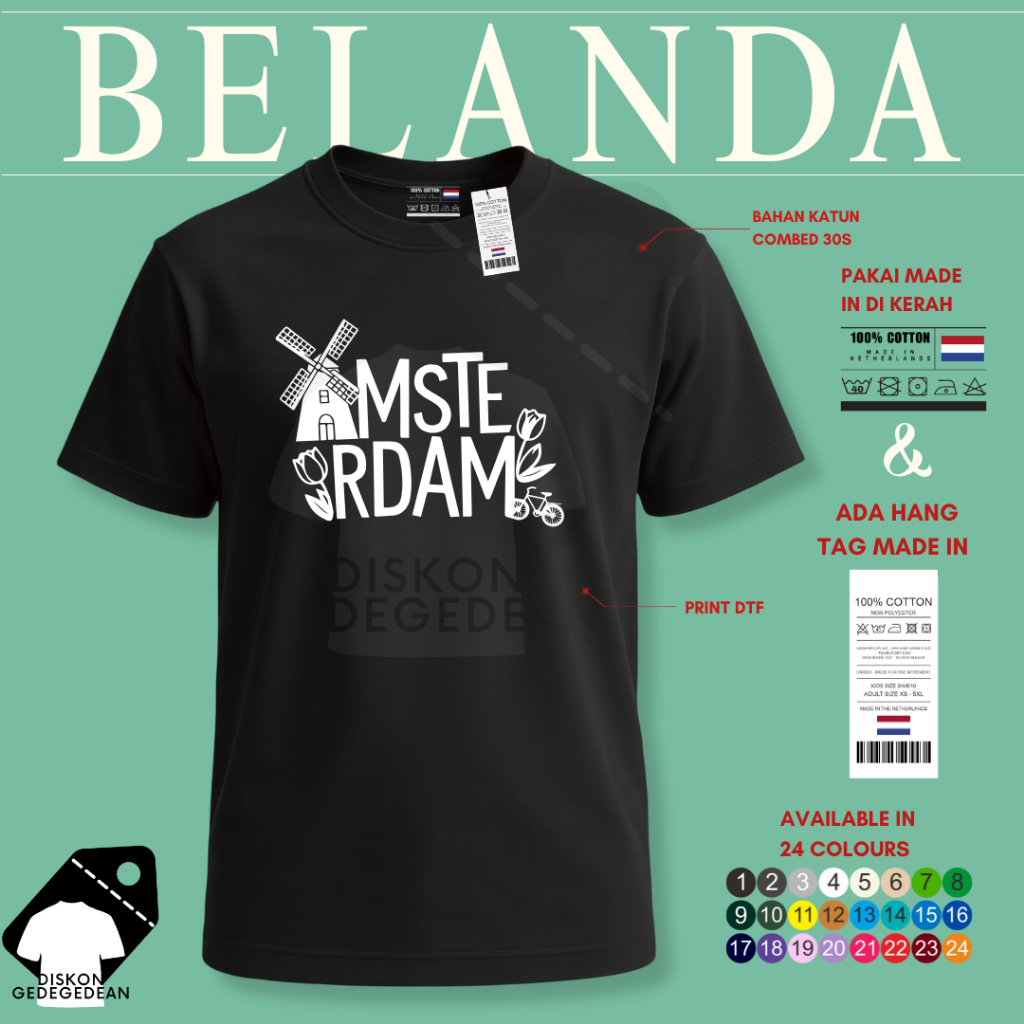 Diskongedegedean Kaos Belanda Holland Amsterdam, Baju Belanda Amsterdam Tshirt Belanda Holland 21