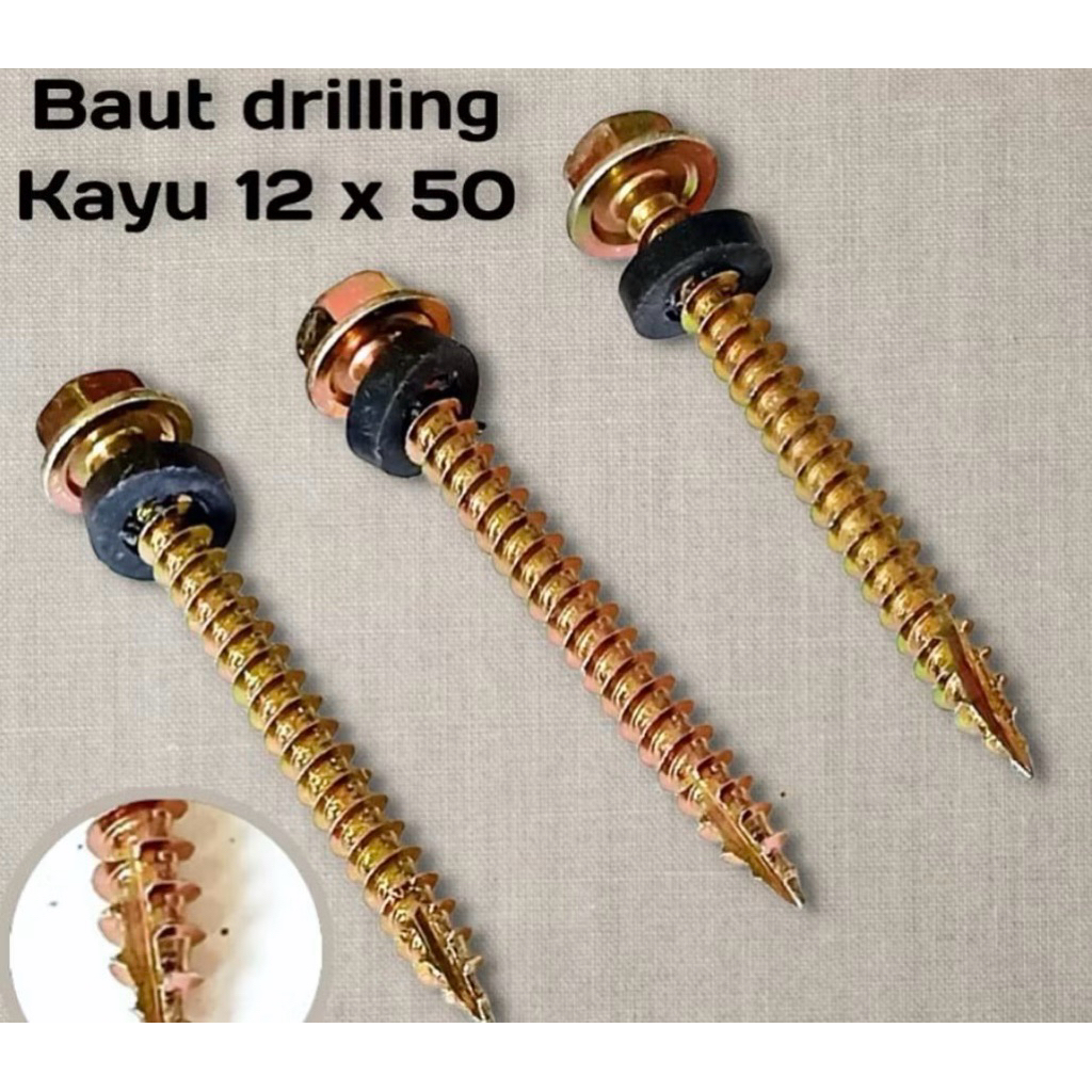 100 Pcs Baut Sekrup Drilling Roffing Kayu  Screw 12x50 (5cm) & 12x75 (7,5cm) Kunci 8
