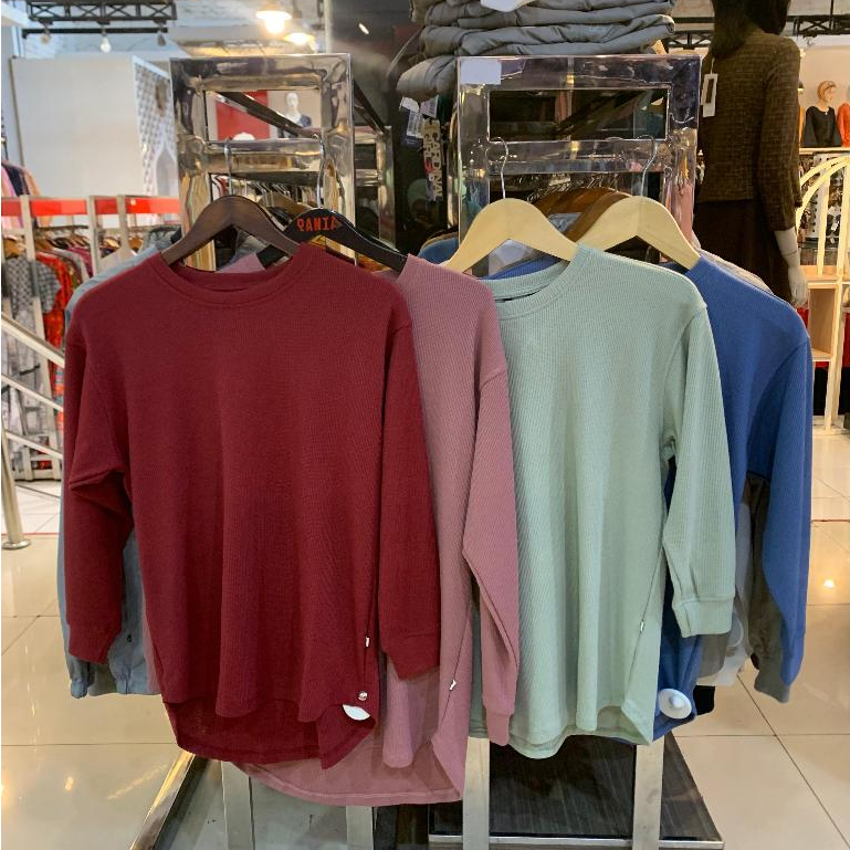 Kaos Wanita Waffle Remix RITB855J Polos Lengan Panjang Amigo