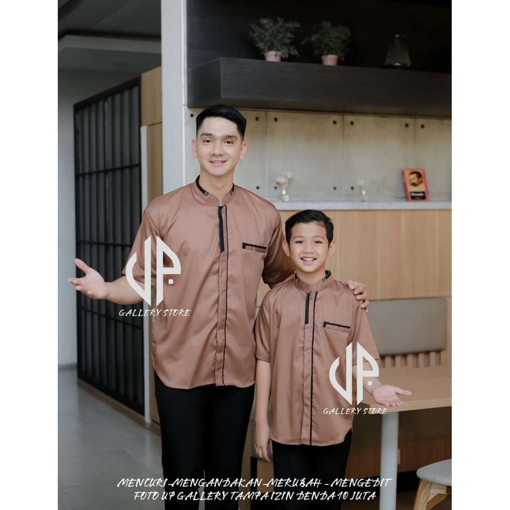 Baju Koko Couple Ayah dan Anak Model Yusuf Bahan Toyobo Import Warna Milo