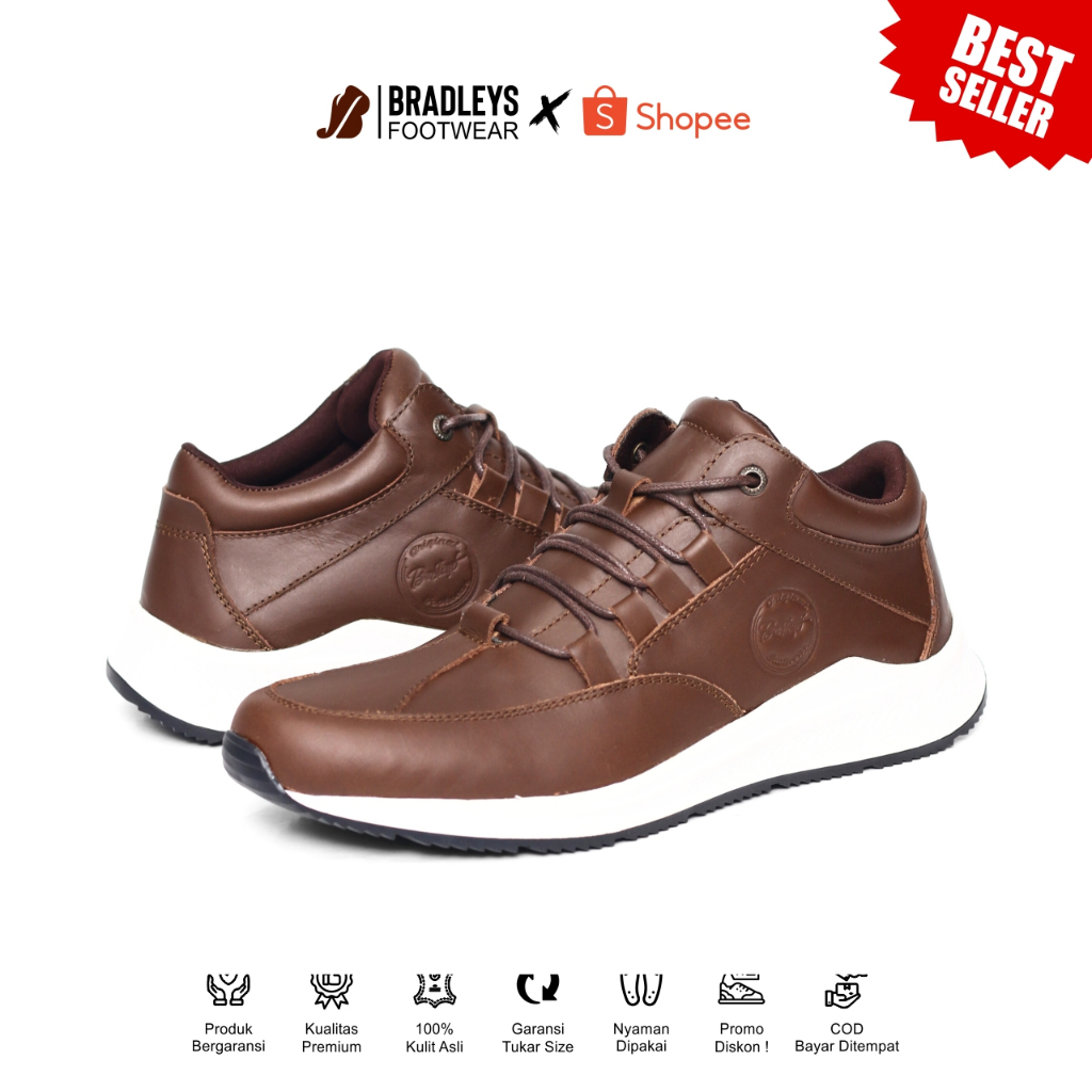 Bradleys Theo TL Brown - Sepatu Kulit Kasual Sneakers Pria