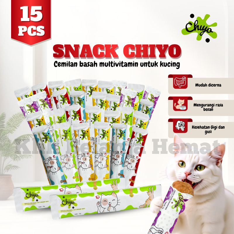 Cemilan Snack Kucing Chiyo Mix Isi 15PCS /Snack Kucing Basah/Wet Food Creamy Kitten Adult 15GR