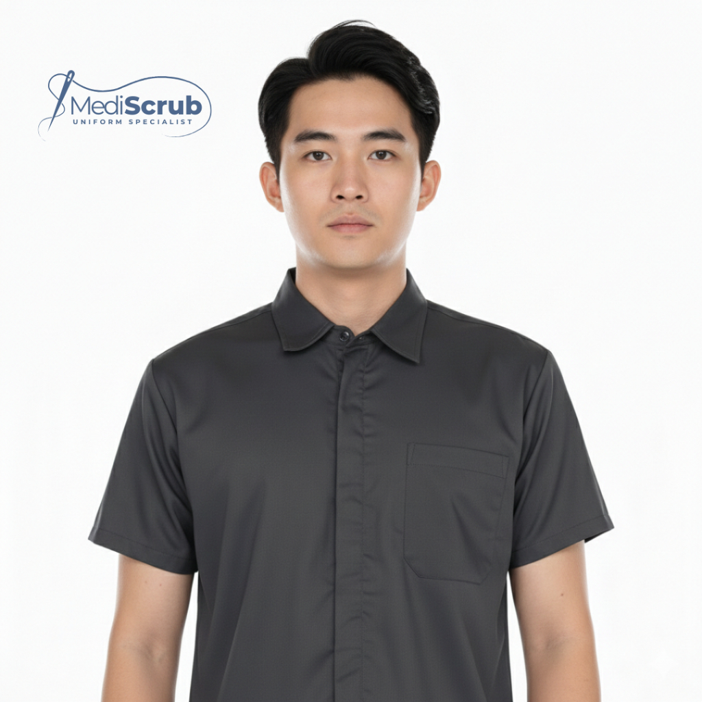 Kemeja Seragam Pria Lengan Pendek Mediscrub - Slim Fit & Profesional