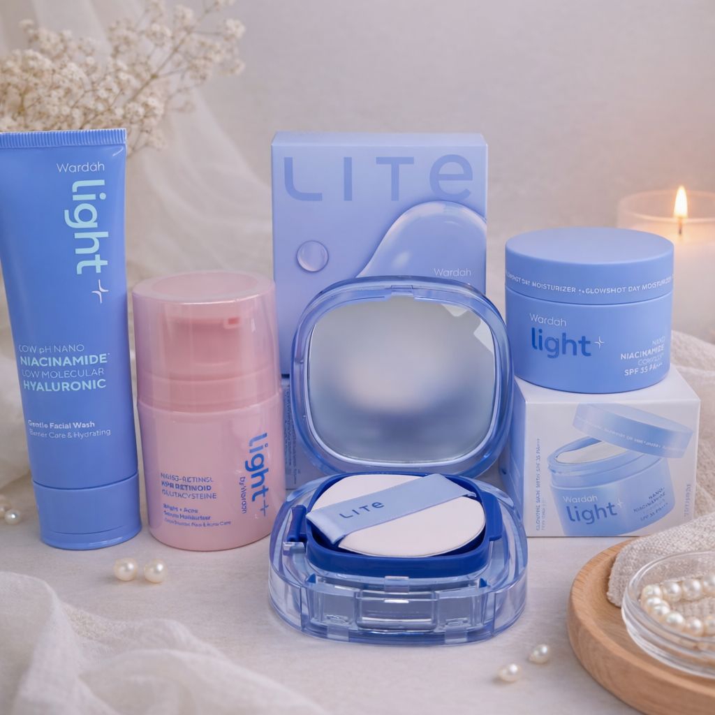 Wardah Light+ Lite Series Kosmetik Perawatan Kulit Produk Wajah Glowing dan Flawless Light+ Full Set