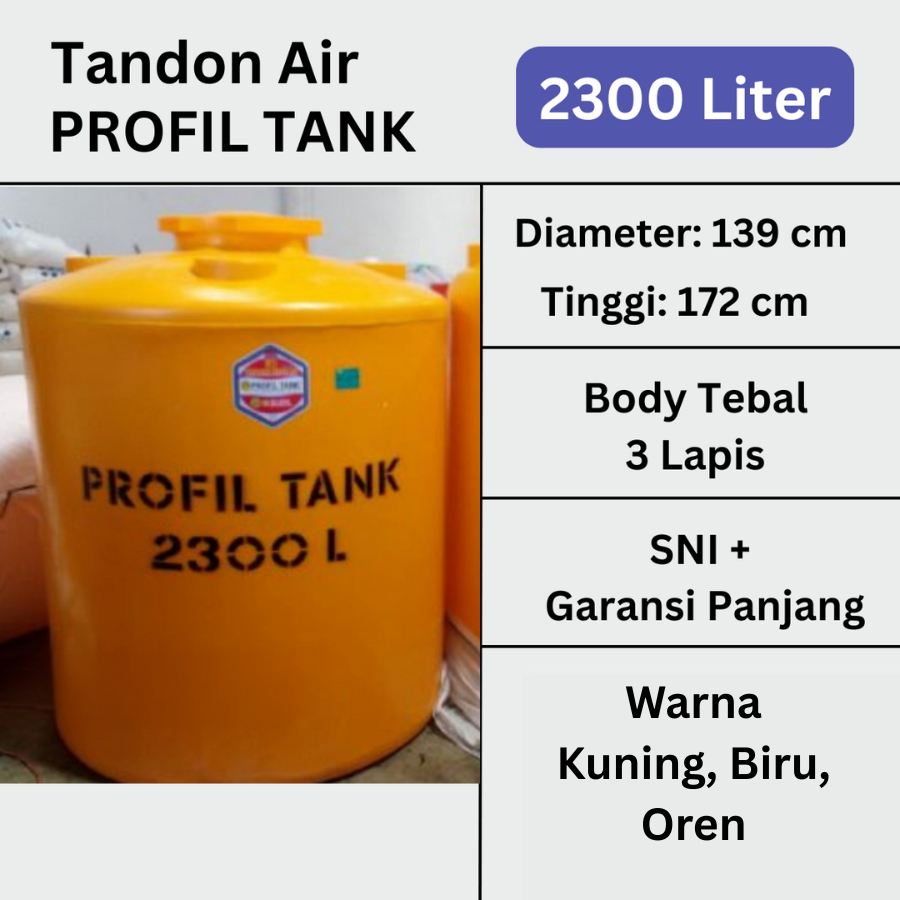 Tandon Tangki Toren Air Profil Tank 2000 Liter 2300 Liter Kuat Dinding Tebal Berkualitas Awet Tahan 
