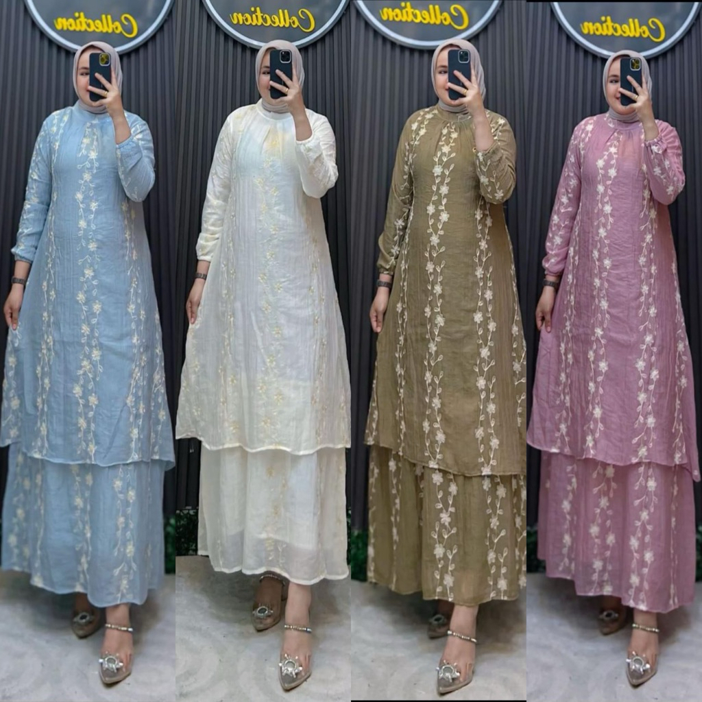 GAMIS MELAYU DEWASA BAHAN TENCEL BORDIR