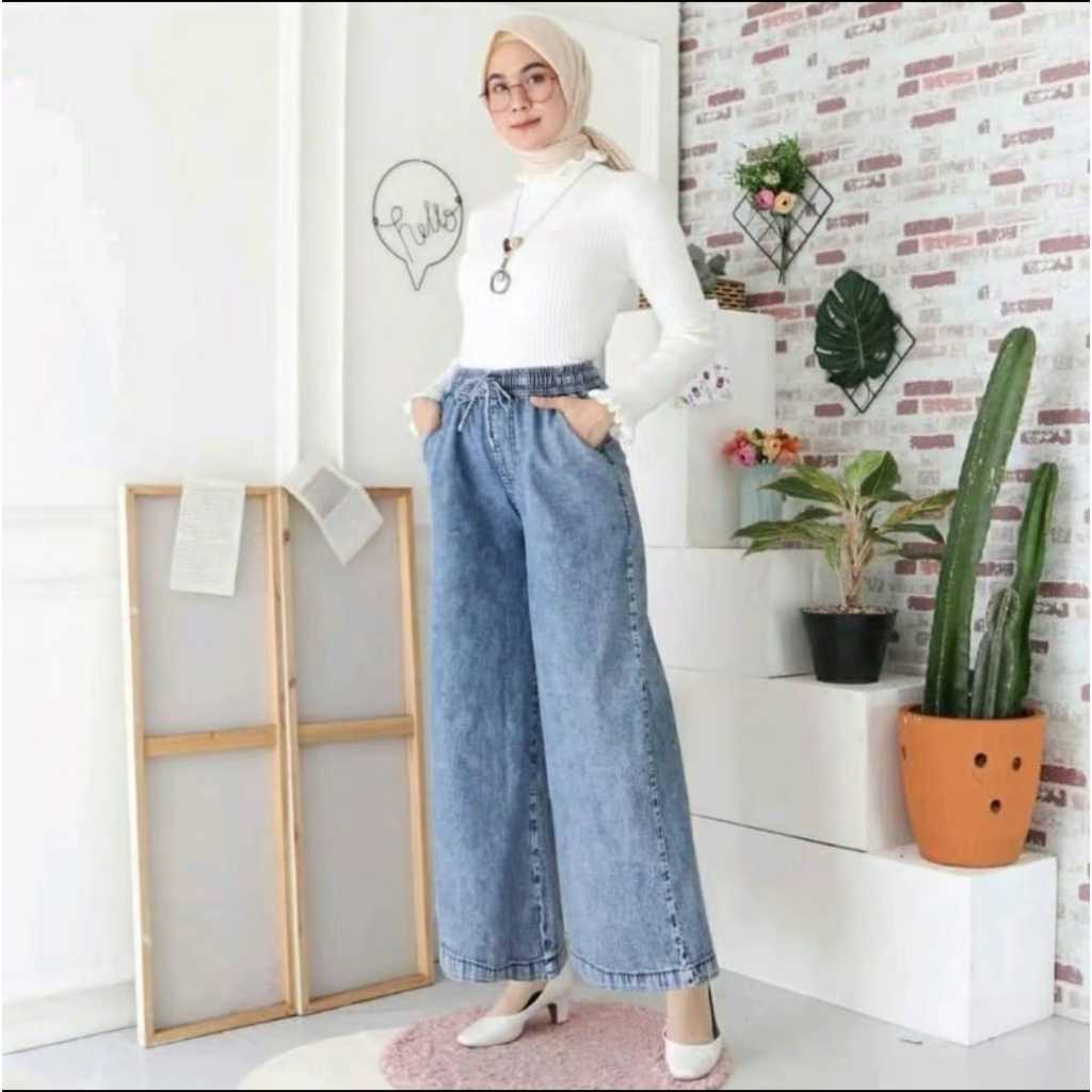 Jeans Kulot Pinggang Karet Denim Premium
