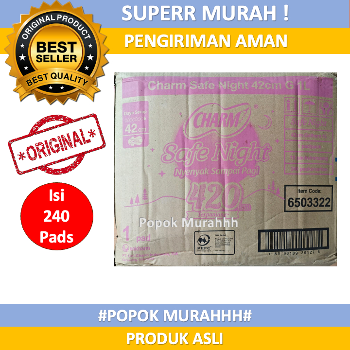 Pembalut Charm Safe Night 42cm isi 240 Pads