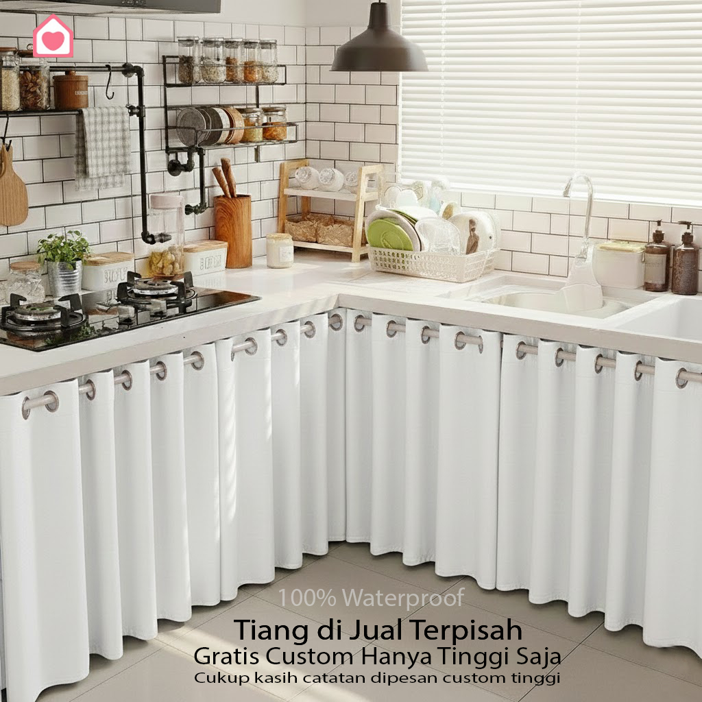 Gorden Kolong Dapur Polos Smokring Anti Air Waterproof Tirai Bawah Kompor Minimalis