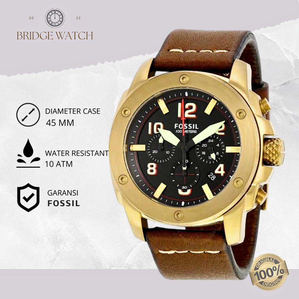 Jam Tangan Pria Fossil Modern Machine FS5065 Chronograph Kulit Brown Sporty Casual Original