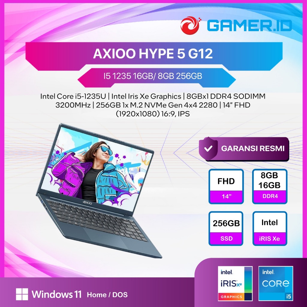 AXIOO HYPE 5 G12 I5 1235 16GB/ 8GB 256GB DOS/WIN 11 14" FHD IPS BLACK
