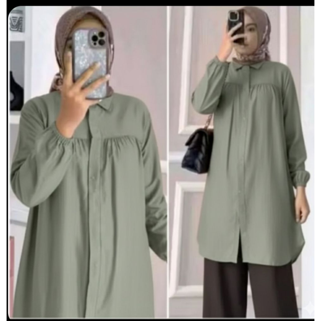 TOP SELLER  TUNIK REMPEL POLOS RAYON TWIL BUSUI FUL KANCING  MASA KINI