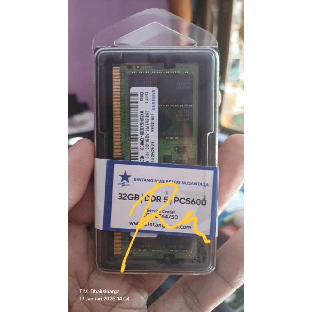 Memory Laptop atau SoDimm DDR5 Samsung 32Gb 5600 Garansi Bintang Mas
