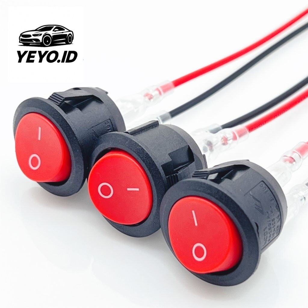 Saklar ON OFF Bulat Kecil dengan Kabel /  Tombol Rocker Switch On Off 2Pin 2 Kaki plus Kabel Saklar 