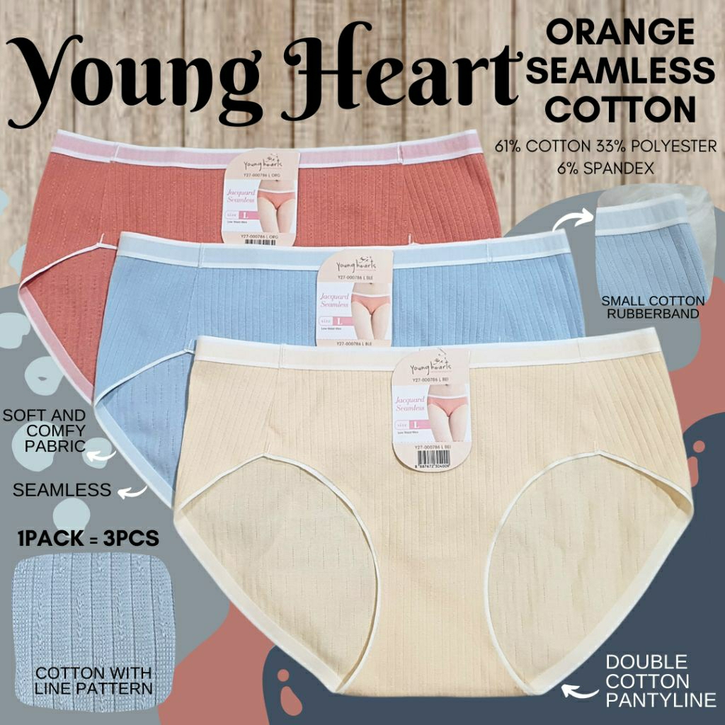 young heart orange seamless cotton panty pack/celana dalam wanita branded murah