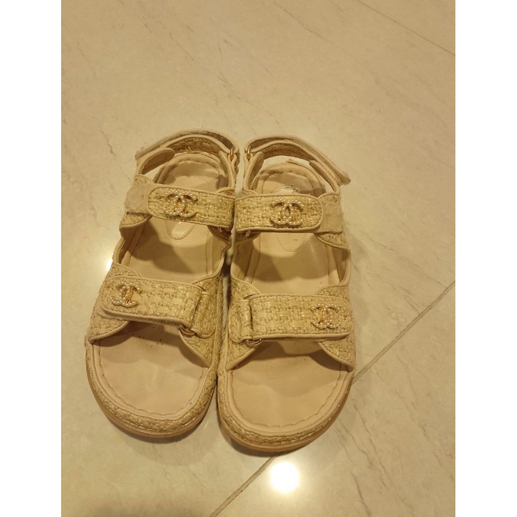 Chanel CC Rafia Dad Slingback Sandal