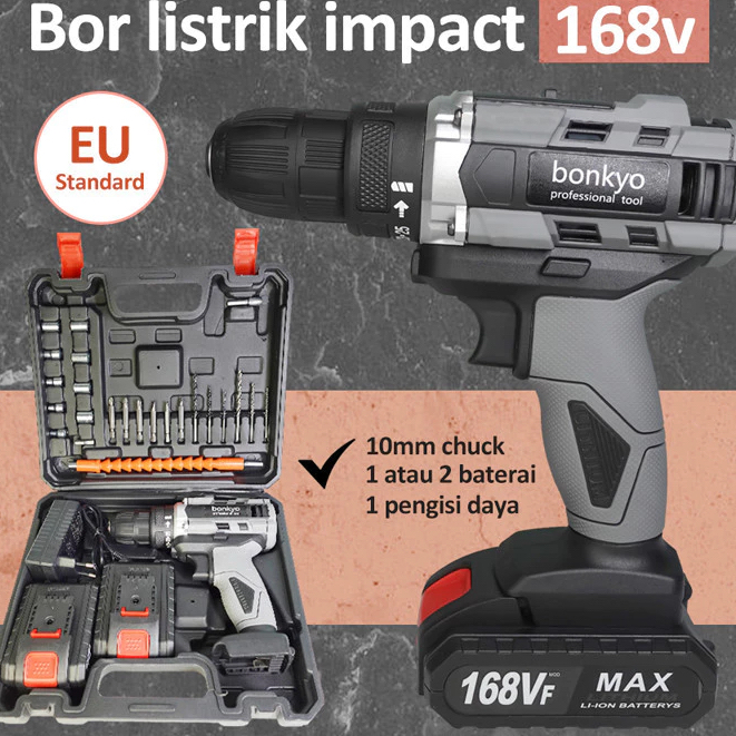 Bonkyo Bor Tangan Listrik Bor Mesin Elektrik Drill Set Reversible Mesin Bor Tangan Listrik