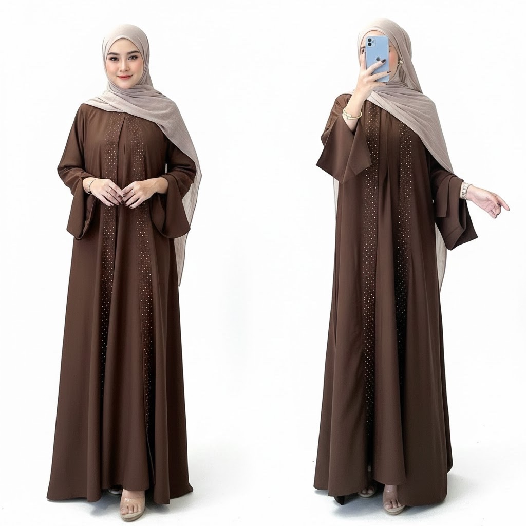 Abaya Outer Jameela Set Outer Plus Inner Tanpa Lengan Gamis Hitam Bahan Anti UV Abaya Jetblack Gamis