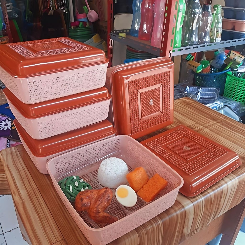 [ (Isi 12 pcs) wakul kotak ukuran 22 / wadah berkatan / tempat nasi hajatan/ syukuran / plastik / se