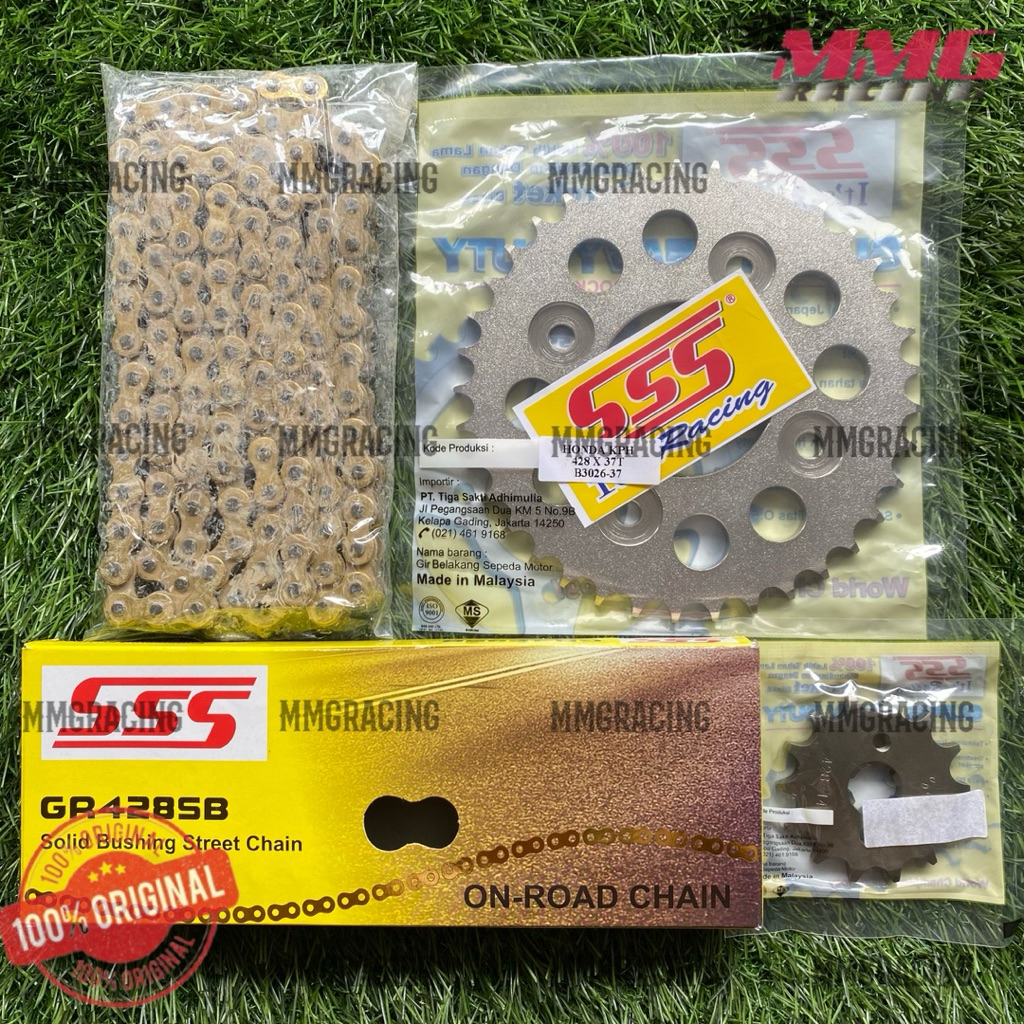 Original Gear SSS Set 428 + Rantai SSS 428 SB untuk motor Supra Fit Baru, Supra X125, Blade Lama, Bl
