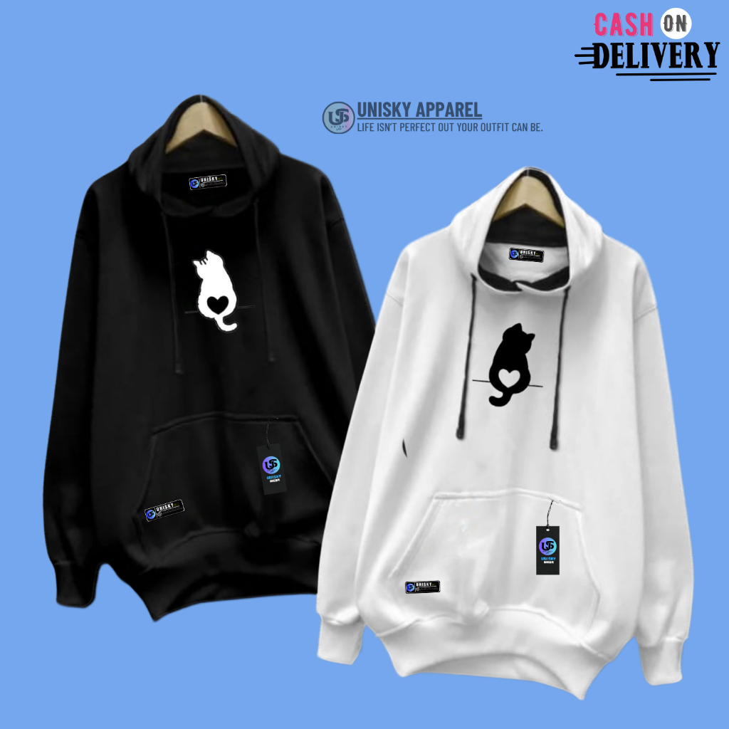 Sweater Hoodie Keren Fleece Tebal Pria Wanita (ISI 2 PCS ) Switer Hudi Couple Mix Color Black-Pink N