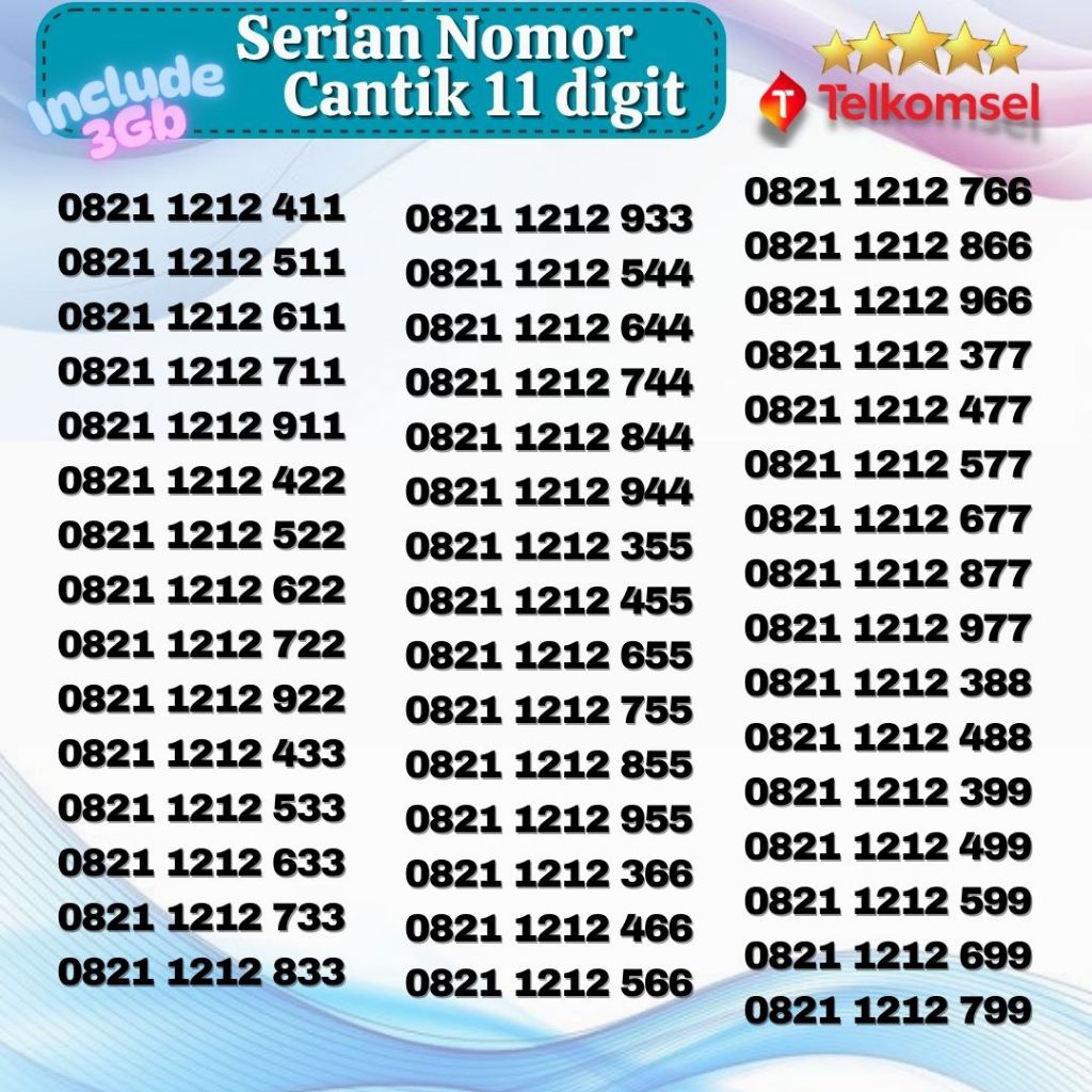 nomor cantik 5G 11 digit kartu perdana Telkomsel 3gb