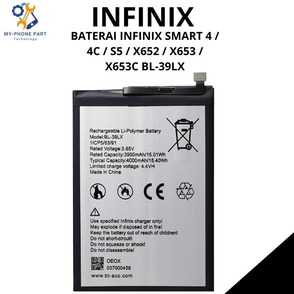 BATERAI INFINIX SMART 4 / 4C / S5 / X652 / X653 / X653C BL-39LX