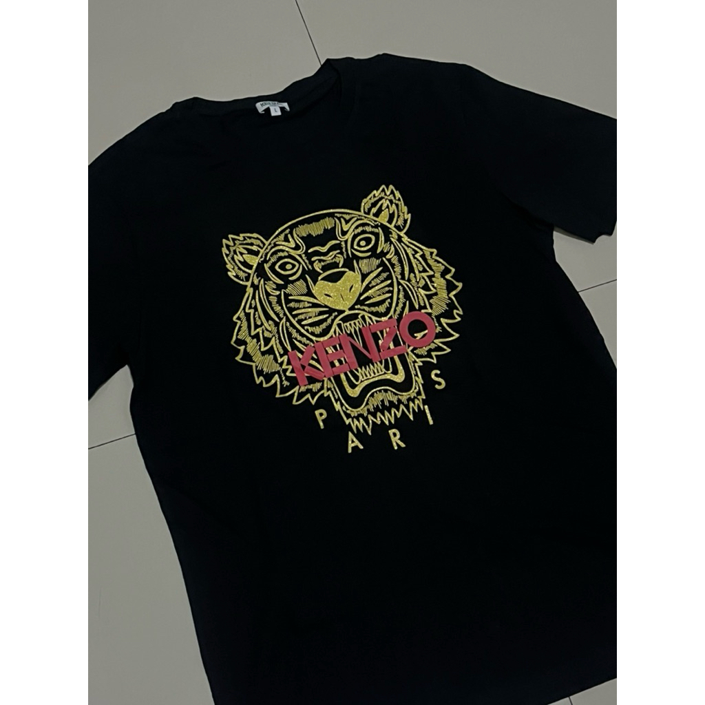 Kenzo Tiger Black T-Shirt Gold Logo (L)