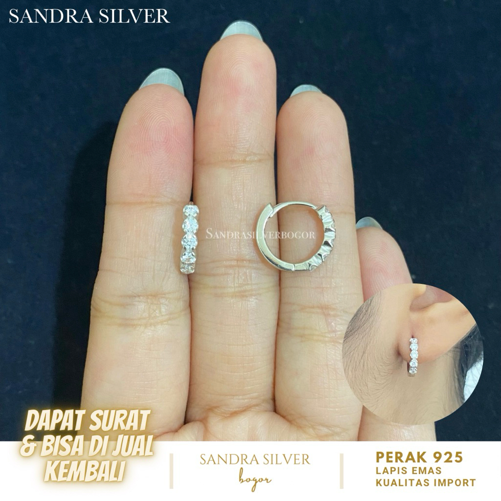 Anting Jepit Permata Perak 925 lapis emas putih