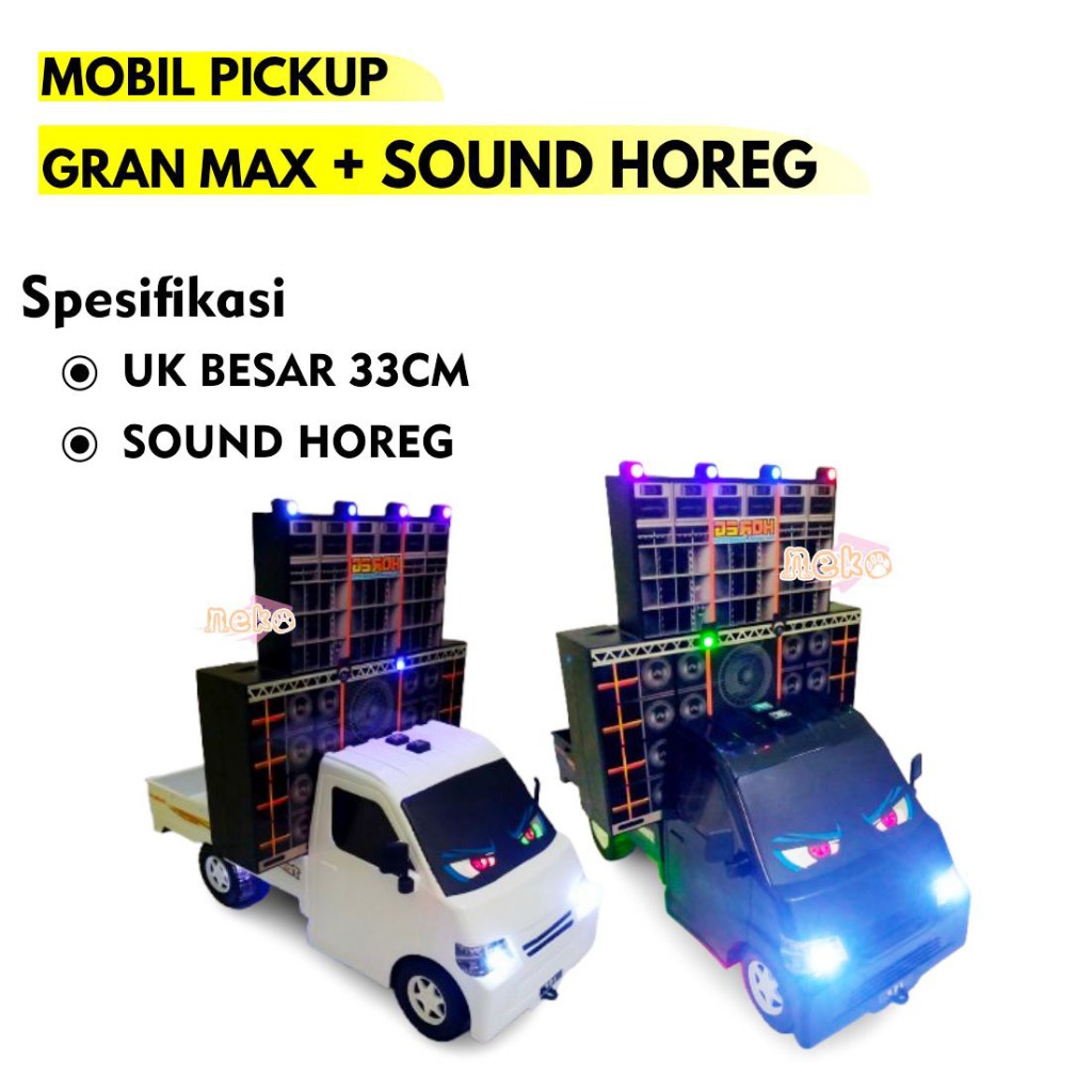 Nekofast Miniatur Pick Up Gran Max Putih dan Hitam Music/Mainan Anak Mobil Grand Max Sound Horeg