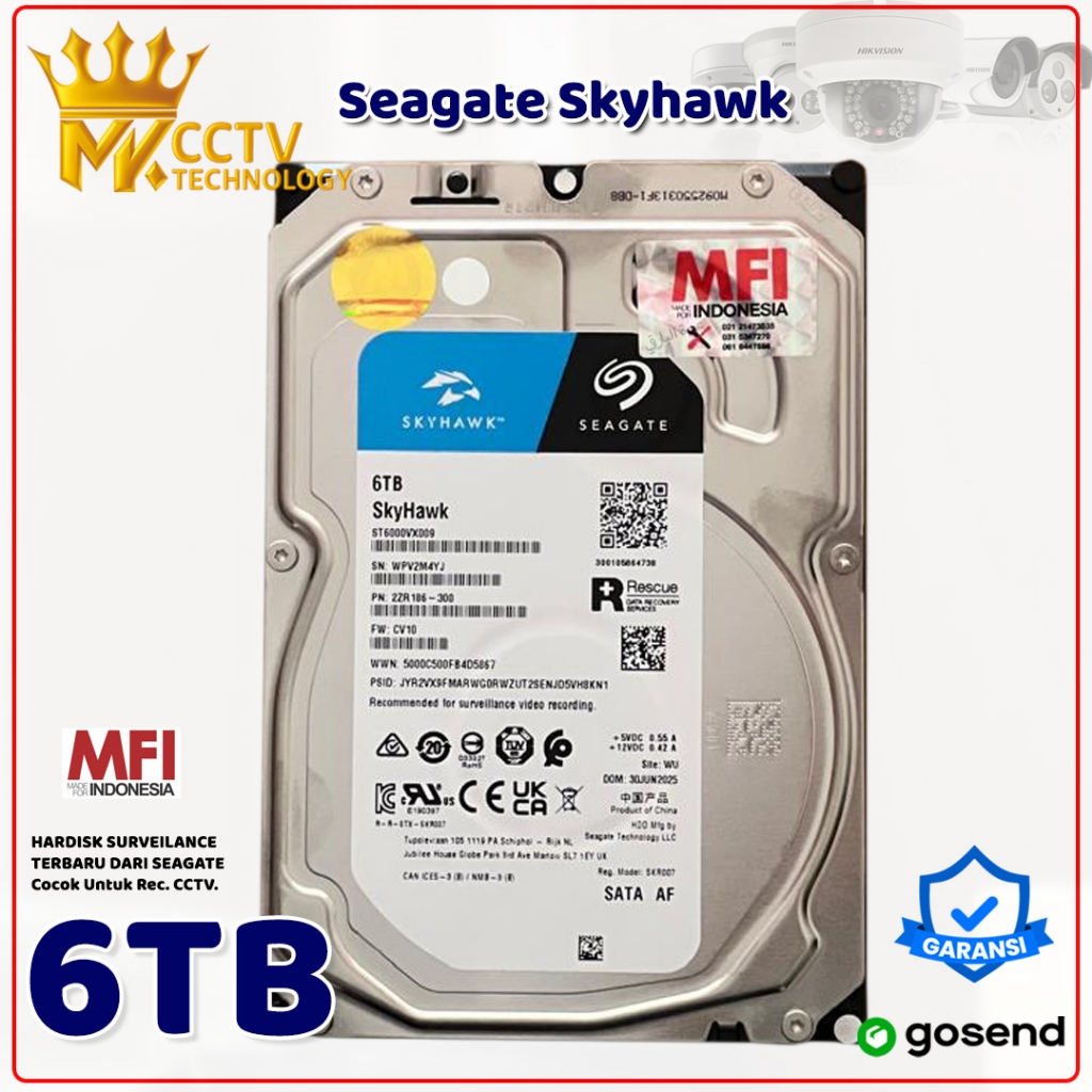 Harddisk Seagate Skyhawk 6TB HDD Internal Untuk CCTV Surveillance Harddisk 4TB HDD 2TB MFI Garansi