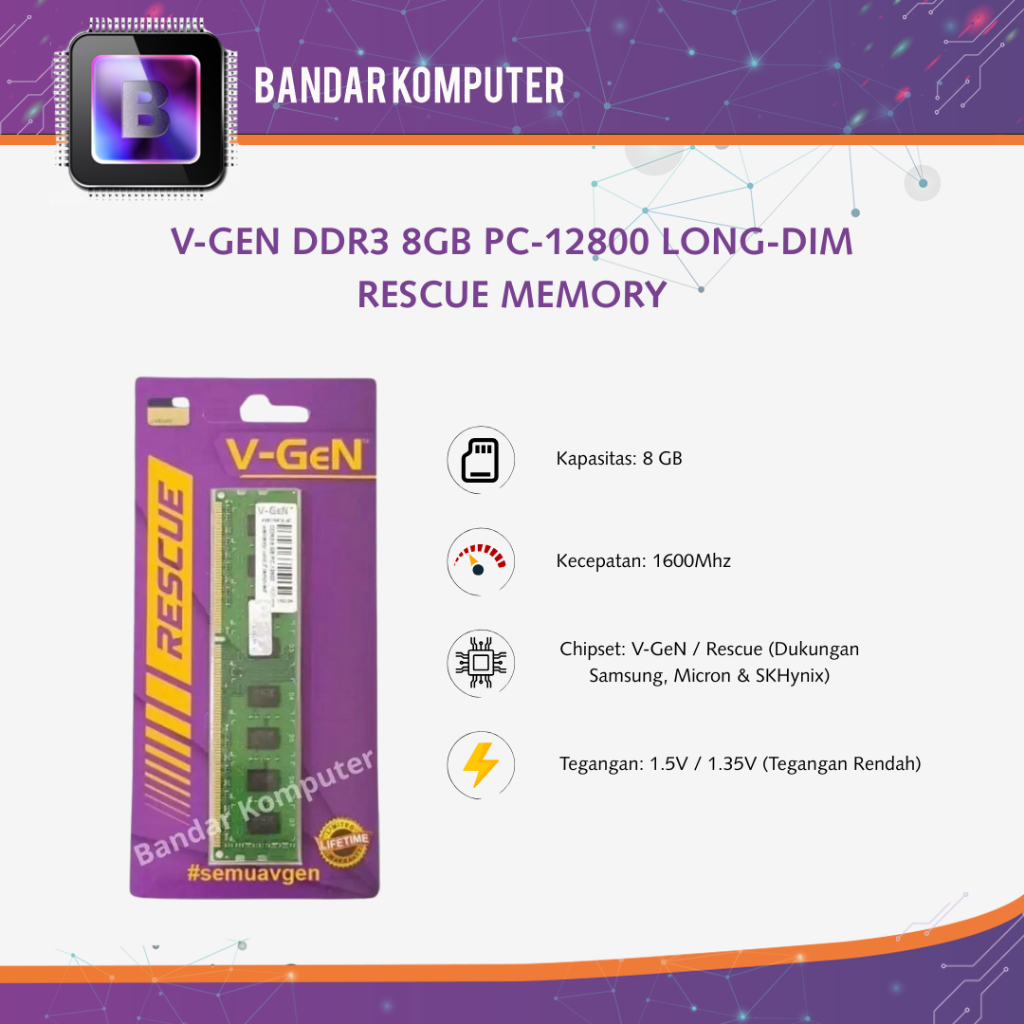 V-GEN DDR3 8GB PC-12800 LONG-DIM RESCUE