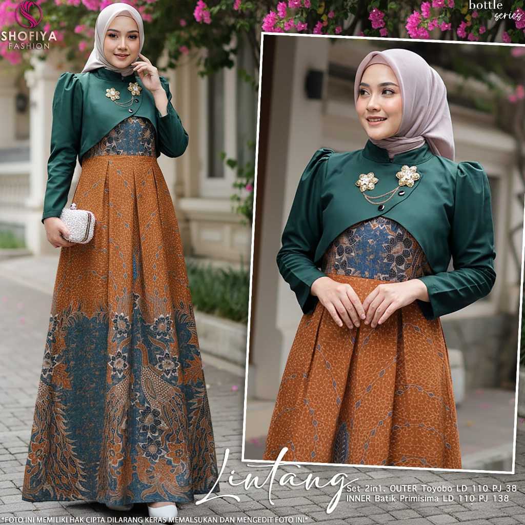 Lintang Set Gamis Outer Bolero Free Bross Original SHOFIYA FASHION Batik Primisima dan Toyobo Kombin