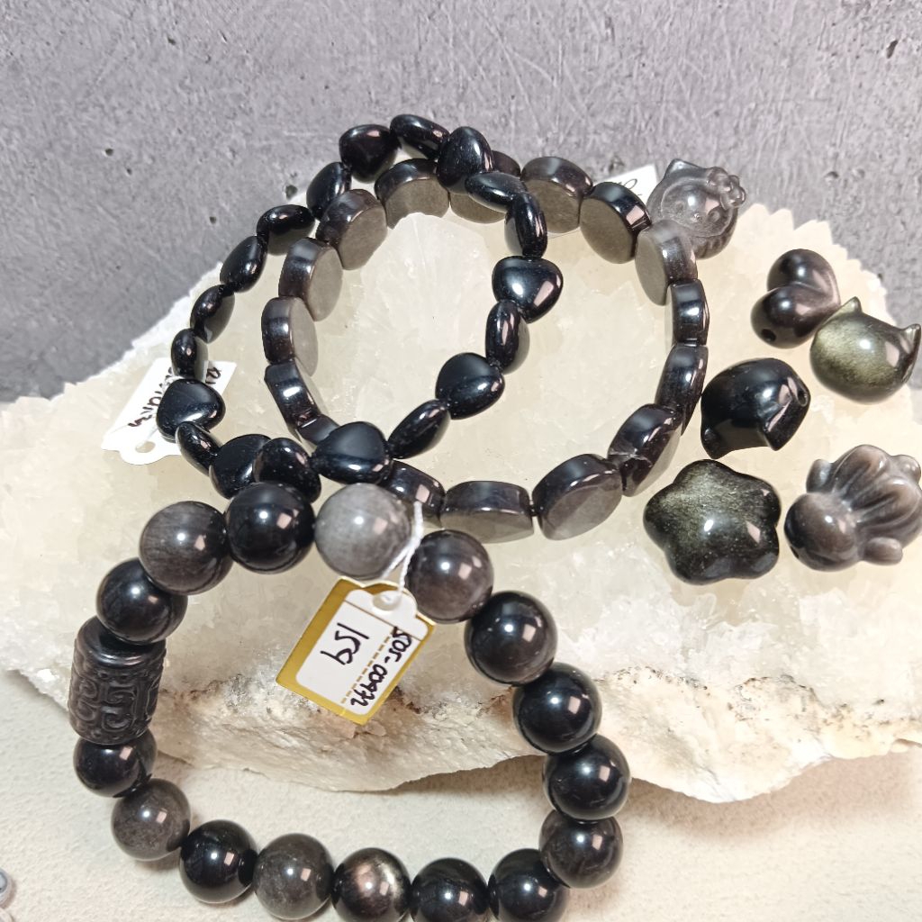 Black Obsidian Gelang Batu alami Crystal Natural