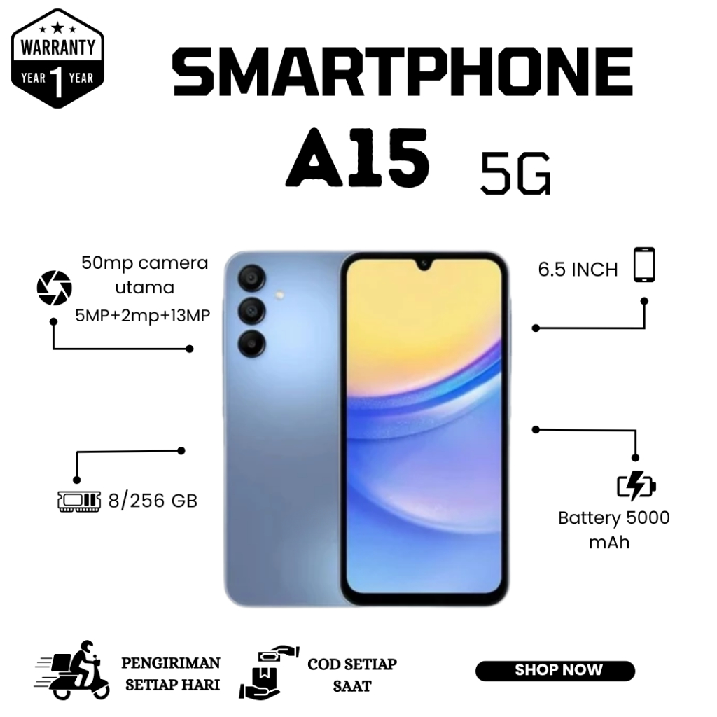 HP SMARTPHONE SAMSUNG A15 5G RAM 8/256 NFC Fullset  BERGARANSI BISA-COD