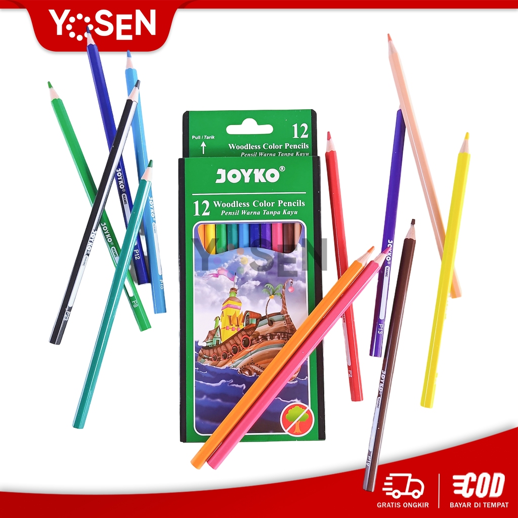[ 1 SET ] Pensil Warna JOYKO 12 Warna Lengkap Panjang CP-107