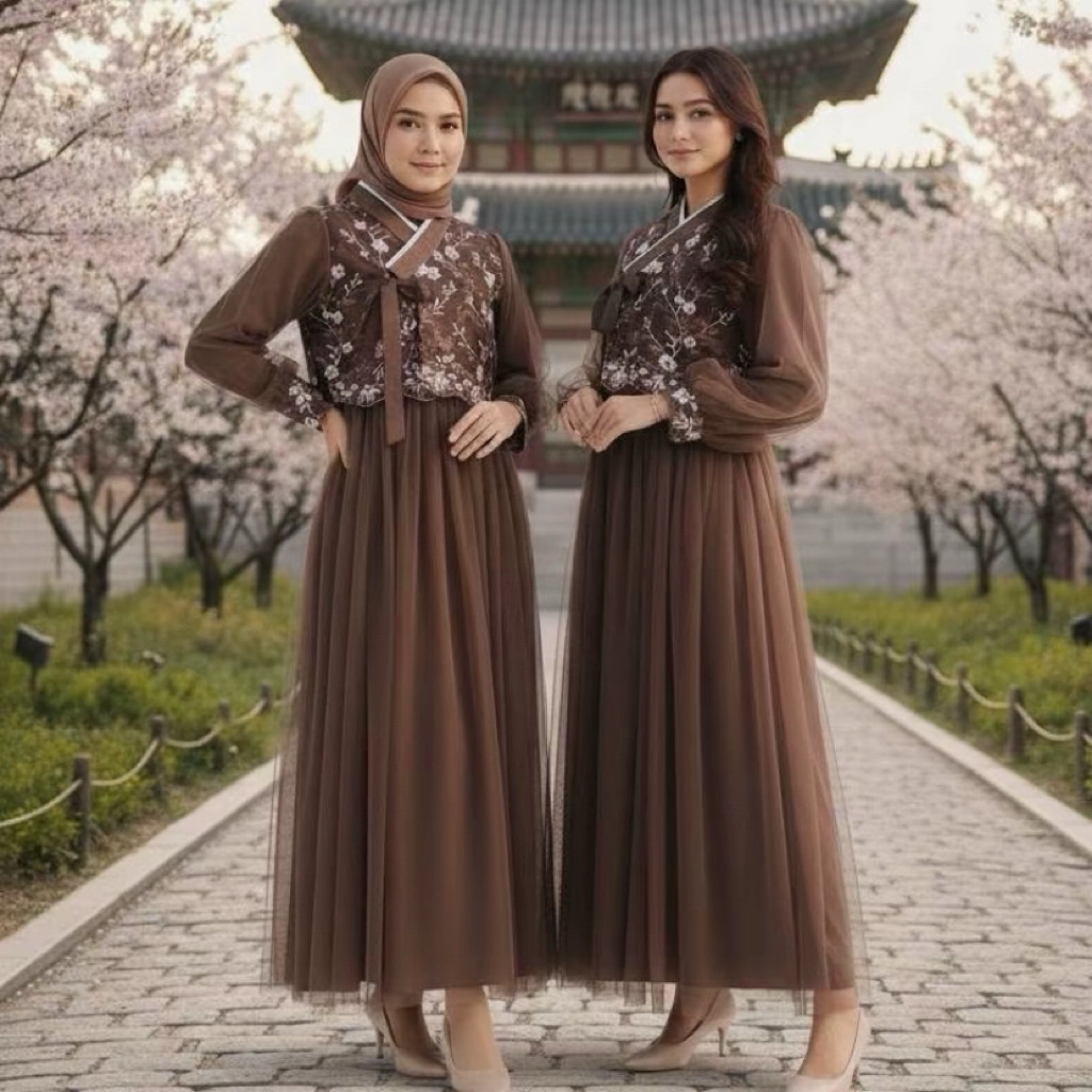 HANBOK gamis cantik mewah mic brukat rompi ala korea dress lebaran 2026 viral