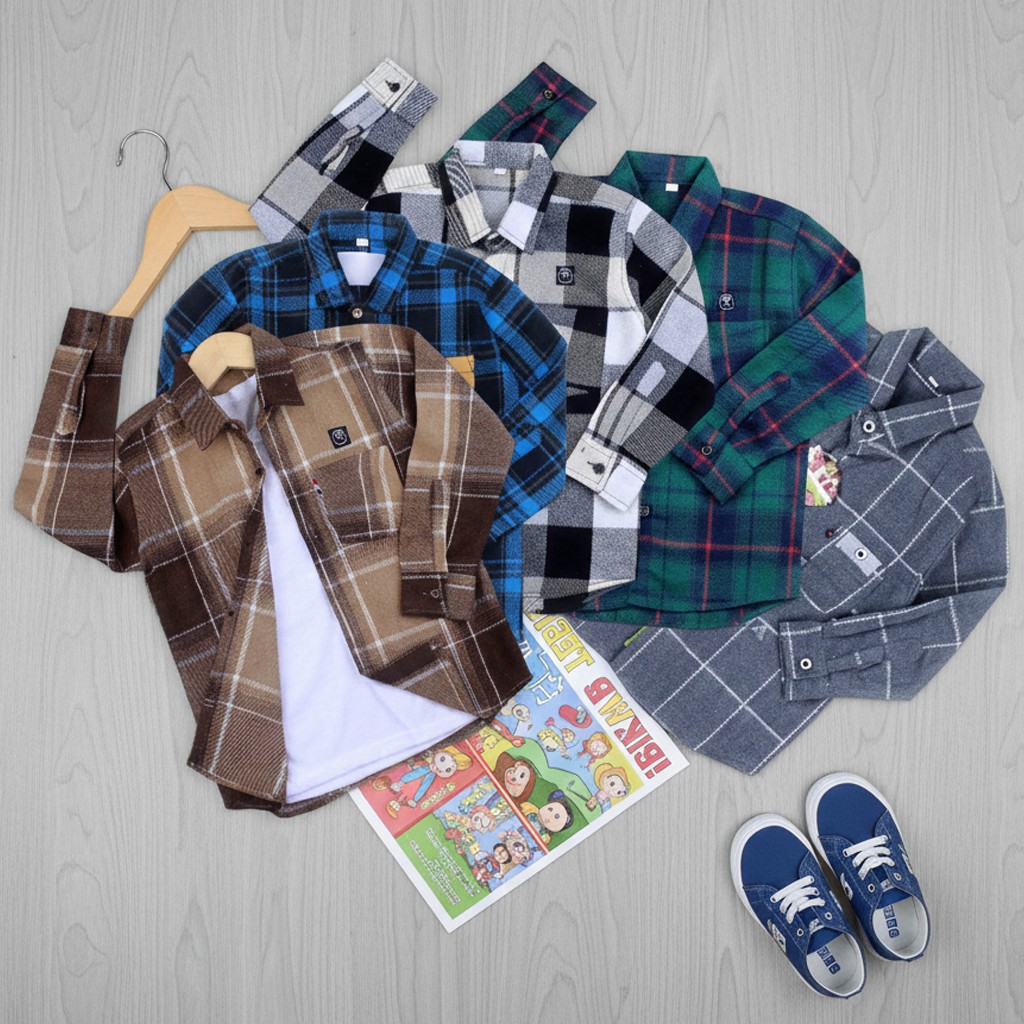 Baju Kemeja Flanel Anak Laki Laki Perempuan Baju Kotak Anak Baju Kemeja Anak Lengan Panjang