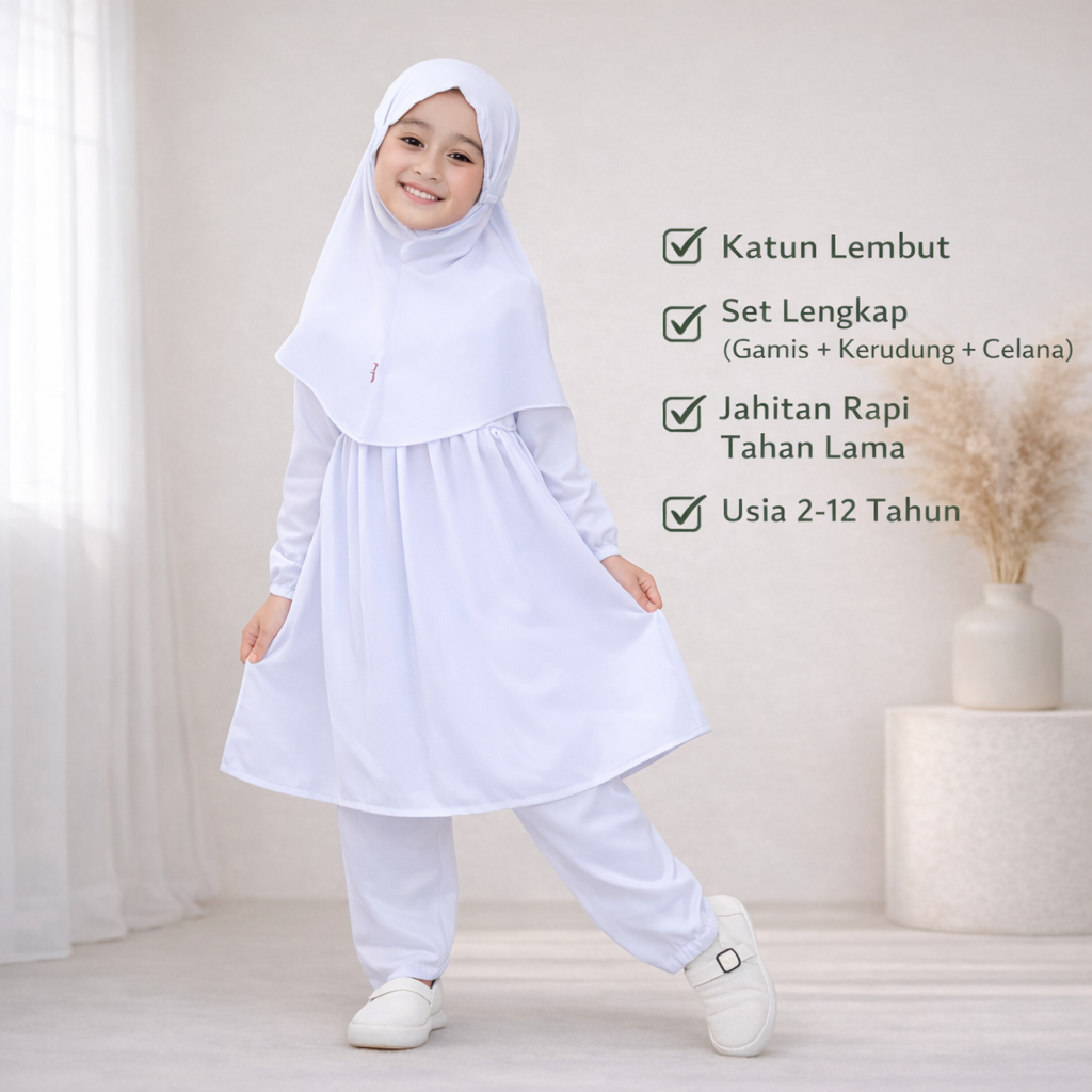 Set Baju Muslim Umur 1-15 Tahun Setelan Anak Perempuan Terbaru 2026 Bju 2In1 Tanggung Bj Idul Fitri 