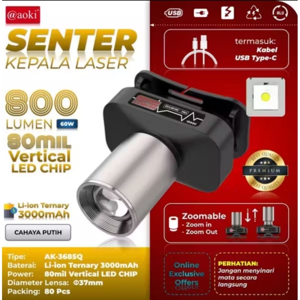 SENTER KEPALA ZOOM AOKI 60 WATT