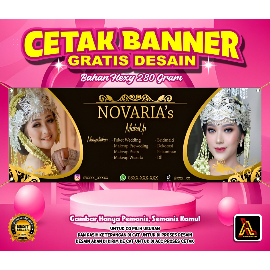 CETAK BANNER / SPANDUK SALON / SPANDUK TOKO /SPANDUK WEDDING / CUSTOM FREE DESAIN