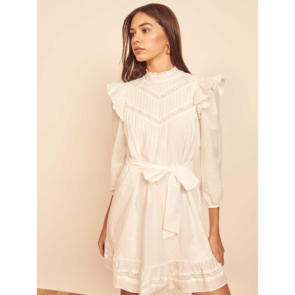 DRESS MINI TUNIK COTTAGECORE PANTAI BORDIR PUTIH FAIRY BRAND REFORMATION DIAH BABYDOLL LOLITA KOREAN