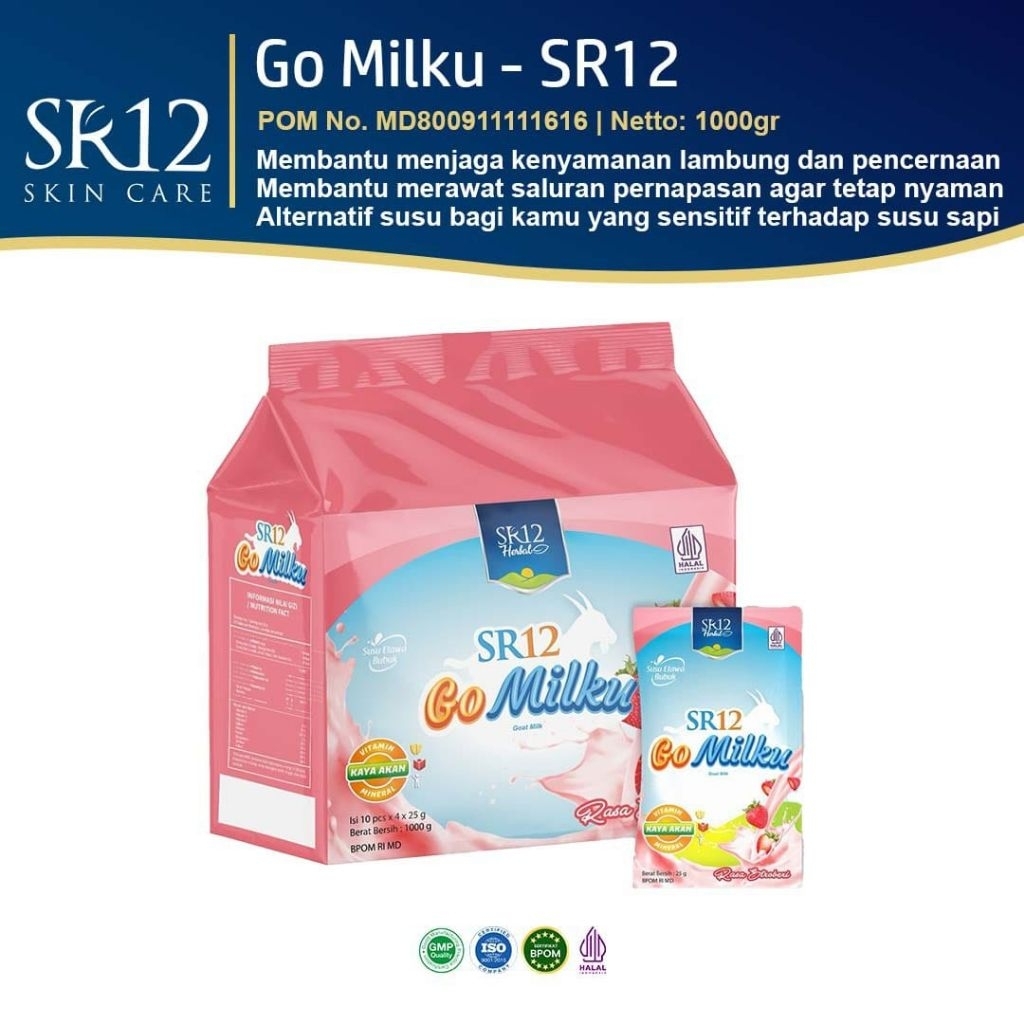 Susu kambing etawa gomilku Sr12 pack /40 sachet /1000gr/untuk anak & dewasa/Rendah Gula