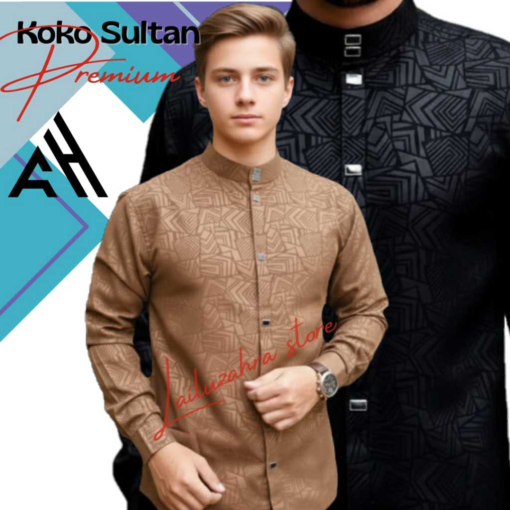 Baju Koko Sultan Embos Lengan Panjang Wolfis Motif Embos Hitam Putih Navy Coksu