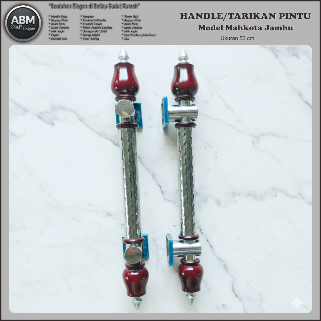 Handle pintu minimalis 50 cm gagang pintu kayu jati tarikan pintu kupu tarung warna maron