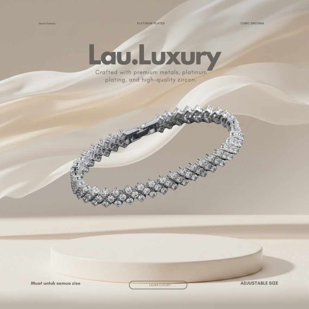 74C Gelang Tangan Luxury Bertatahkan Berlian Zirkon Platinum Perak 16cm Wanita Pria Sisik naga